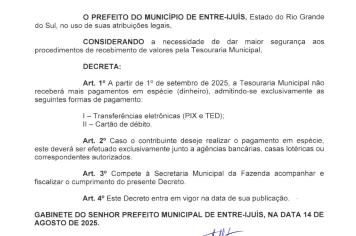 Tesouraria Municipal nao receberá mais pagamentos em dinheiro
