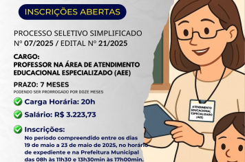 Processo seletivo para Professor na área de Atendimento Educacional Especializado