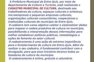 Aberto Cadastro Municipal de Cultura para artistas e espaços culturais