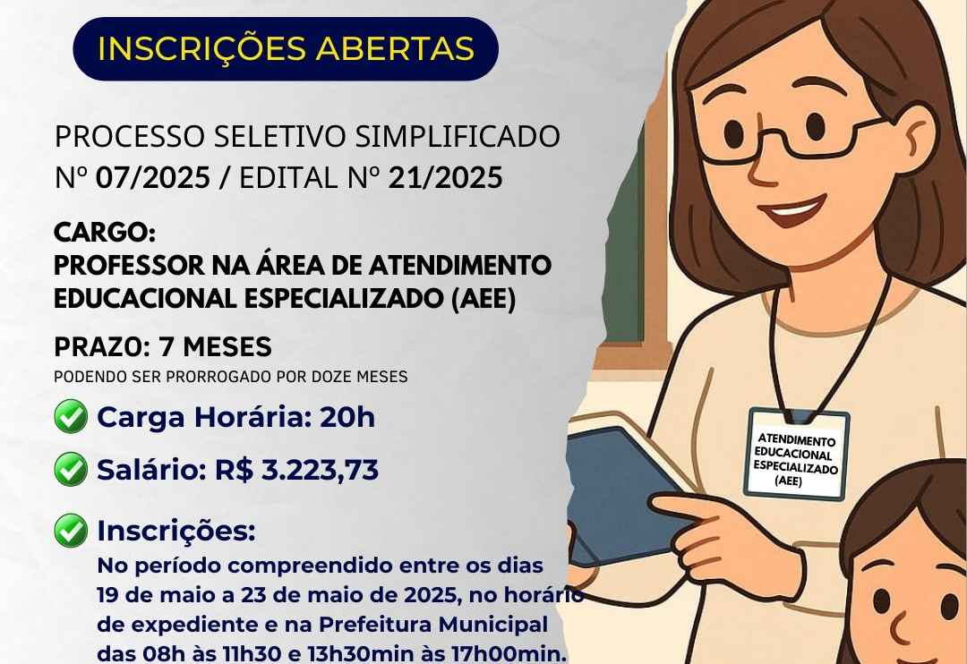 Processo seletivo para Professor na área de Atendimento Educacional Especializado