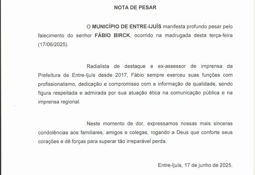 Nota de Pesar pelo Falecimento de Fábio Birck